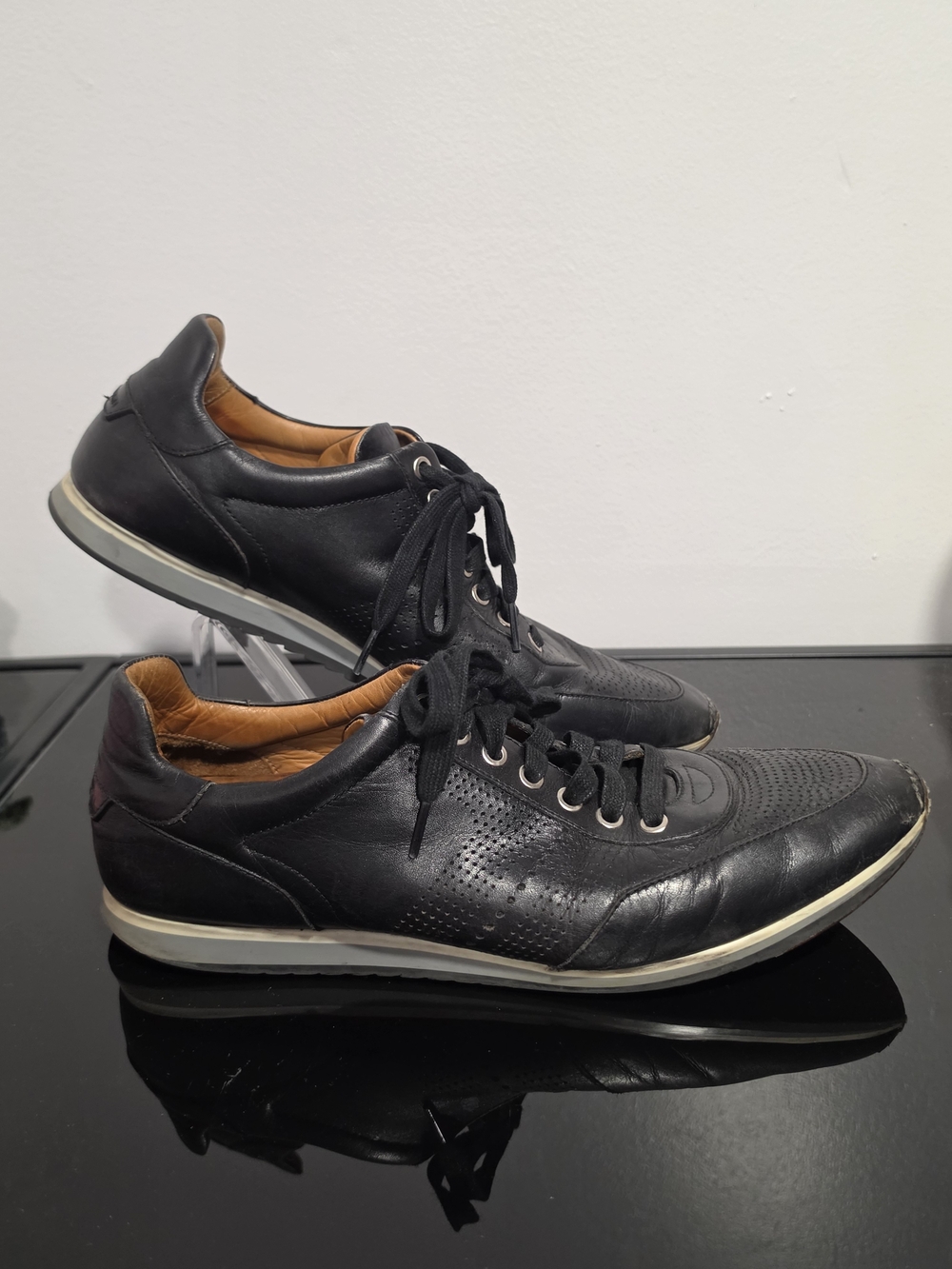 Magnanni Lizandro Black Genuine Leather Low-Top Lace Up Sneakers Men's Size 9